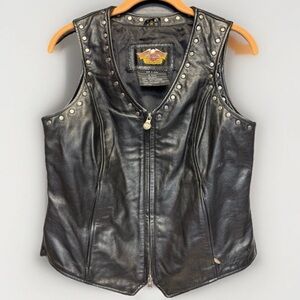 Harley-Davidson Women's Embossed Leather Motorcycle Vest Zip Black Small #5617